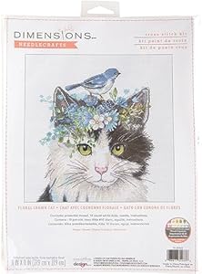 Dimensions Floral Crown Cat Counted Cross Stitch Kit, 11" x 11", 16 Cnt. White Aida 4 pcs Dimensions