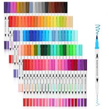 100 Colors Dual Tip Brush Marker Pens with 0.4 Fine Tip AGPtEK