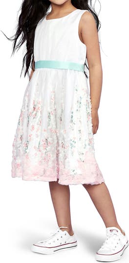 Сетчатое платье без рукавов с сутажной сетчатой юбкой с объемным цветочным принтом Little Angels