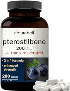 Pterostilbene with 98% Trans-Resveratrol, 200mg Per Serving, 200 Capsules | Naturally Sourced from Wild Blueberries – Antioxidant Supplement for Healthy Aging Support – Non-GMO NatureBell