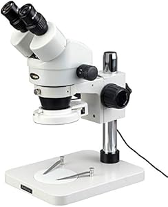 AmScope SM-1BSX-64S Professional Binocular Stereo Zoom Microscope, WH10x Eyepieces, 3.5X-45X Magnification, 0.7X-4.5X Zoom Objective, 64-Bulb LED Ring Light, Pillar Stand, Includes 0.5x Barlow Lens AmScope