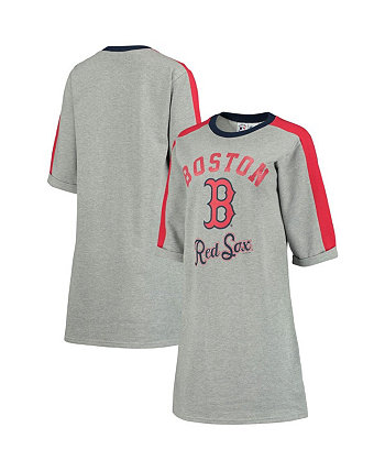 Women's Heathered Gray Boston Red Sox Turnover 3/4-Sleeve Tee Dress G-III