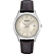 Мужские часы Seiko Essential Cream Dial с коричневым кожаным ремешком - SUR421 Seiko