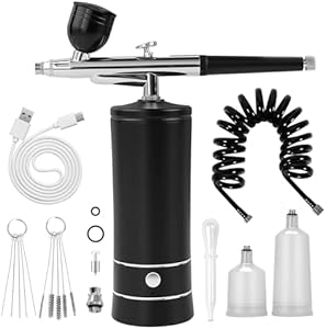 Airbrush-Kit Air Brush Kit With Air Compressor Nail Charms Wireless Air Brush for Barber, Nail Art, Cake Decor, Makeup, Model Painting (Black - with extension tube) Crpen