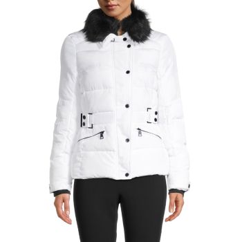 Куртка с поясом и воротником из искусственного меха Karl Lagerfeld Paris