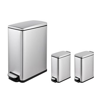 11.9 Gal./ 45 L + Two 1.6 Gal./6 L Rectangular Step-on Trash Can Set For Bathroom And Kitchen Mega Casa