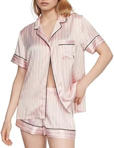 Victoria's Secret Satin Pajama Set, Short Sleeve Button Down Shirt & Shorts, Sleepwear for Women (XS-XXL) Victoria"s Secret