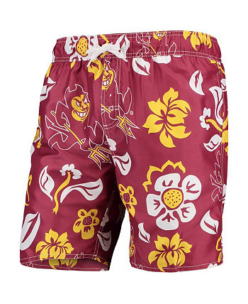 Men's Maroon Arizona State Sun Devils Floral Volley Swim Trunks Wes & Willy