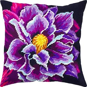 Clematis. Needlepoint Kit. Throw Pillow 16×16 Inches. Printed Tapestry Canvas, European Quality Brvsk