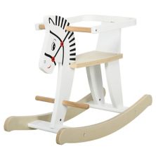 Qaba Wooden Rocking Horse Toddler Baby Ride on Toys for Kids 1 3 Years with Classic Design and Wood Safety Bar White Qaba