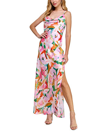 Juniors' Floral Cowlneck Maxi Dress Morgan & Co.