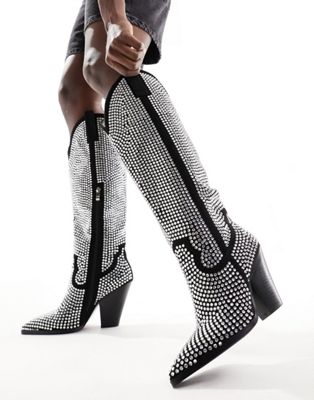 Azalea Wang Серебристые ботинки в стиле вестерн с декором Perimeter AZALEA WANG