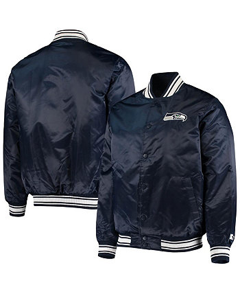 Men's College Navy Seattle Seahawks Locker Room Satin Varsity Full-Snap Jacket Starter