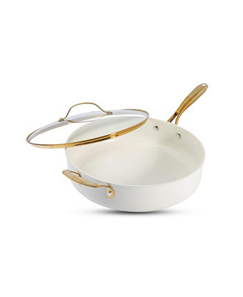 Natural Collection Ceramic Coating Non-Stick 5.5 Qt Deep Saute Pan with Lid and Gold-Tone Handle Gotham Steel
