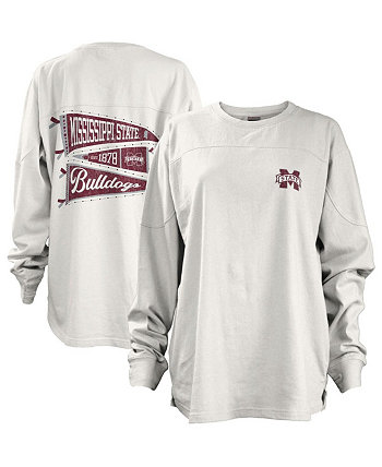 Women's White Mississippi State Bulldogs Pennant Stack Oversized Long Sleeve T-shirt Pressbox