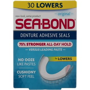 SEA-BOND Denture Adhesive Seals Lowers Original, 30 Each (Pack of 2) Sea-Bond