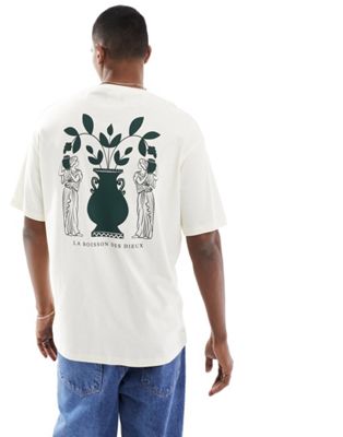 Кремовая футболка оверсайз с зеленым принтом на спине Selected Homme Selected