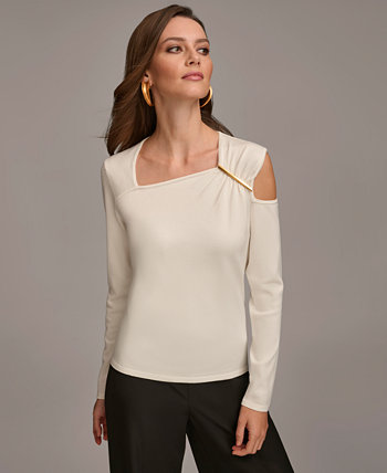 Женский свитер с открытыми плечами и фурнитурой Donna Karan New York