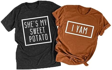 She's My Sweet Potato I Yam T-Shirt Couples Holiday Matching Shirts for Husband and Wife Casual Short Sleeve Tops FRYAID