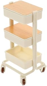 Abaodam Cute Little Cart Dining Car Rack Dollhouse Furniture Accessories Dollhouse Rolling Cart Mini Trolley Model for Miniature Dollhouse Accessories Tiny House Decoration Photo Propsa Abaodam