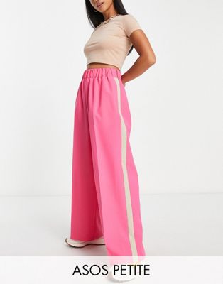 Розовые брюки с эластичной резинкой на талии и полосками по бокам ASOS DESIGN Petite ASOS Petite