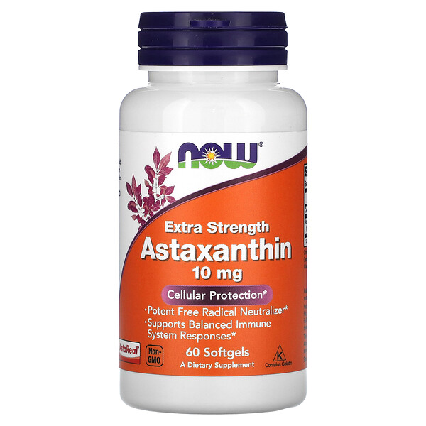 Астаксантин, Экстра сила - 10 мг - 60 мягких капсул - NOW Foods NOW Foods