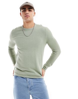ONLY & SONS crew neck textured knit sweater in sage green Only & Sons
