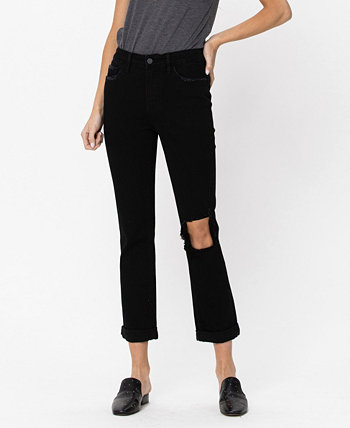 Женские укороченные джинсы-бойфренды стрейч с высокой посадкой и двойной манжетой VERVET