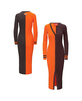 Women's Orange, Brown Cleveland Browns Shoko Knit Button-Up Sweater Dress STAUD