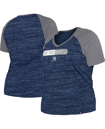 Женская темно-синяя футболка New York Yankees больших размеров с принтом «космическая краска» и реглан с v-образным вырезом New Era