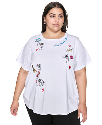 Plus Size Embroidered T-Shirt, Created for Macy's Karl Lagerfeld Paris