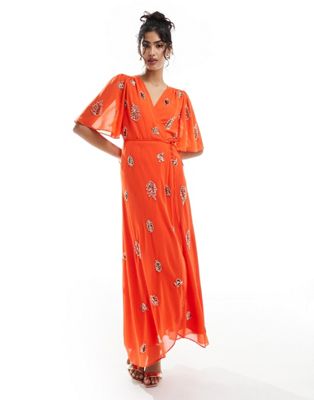 Hope & Ivy wrap embellished maxi dress in orange Hope & Ivy