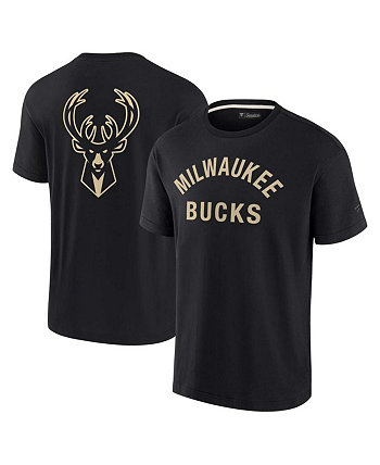 Мужская и женская черная супермягкая футболка Milwaukee Bucks Fanatics Signature