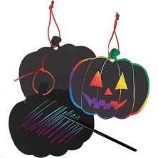 Halloween Scratch Art Kit Pumpkin Ornaments With Scratch Sticks And Ribbons Neliblu