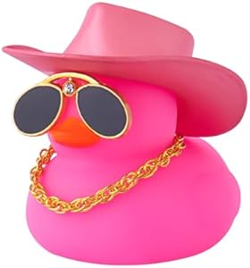 wonuu Car Rubber Duck, Dashboard Decorations Colorful Sparkly Cowboy Hat Ducks for Car Ornament Accessories with Hat, Diamond Glasses, Necklace, Glittering Dark Green Wonuu