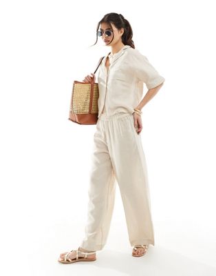 ONLY linen mix wide leg pants in beige - part of a set  ONLY