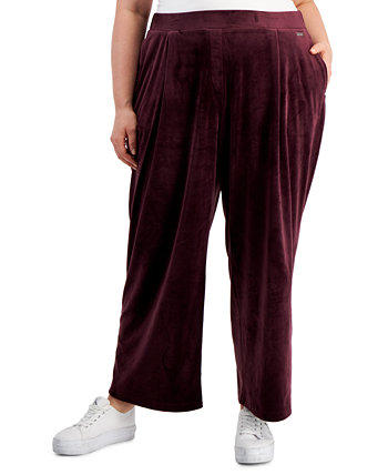Велюровые широкие брюки больших размеров со складками спереди Calvin Klein