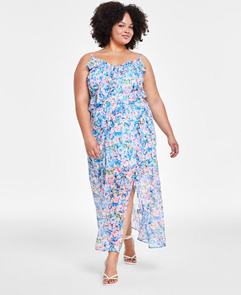 Plus Size Floral-Print Ruffled Maxi Dress, Created for Macy's Bar III