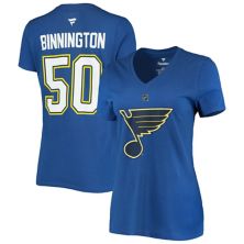Женская футболка с логотипом фанатиков Jordan Binnington Blue St. Louis Blues Team Authentic Stack Name & Number с V-образным вырезом Fanatics