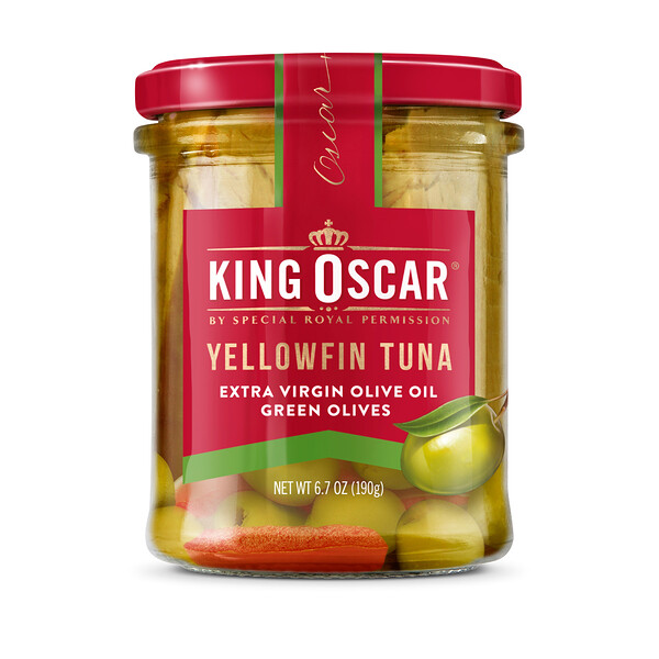 Yellowfin Tuna, оливковое масло Extra Virgin, зеленые оливки, 6,7 унции (190 г) King Oscar