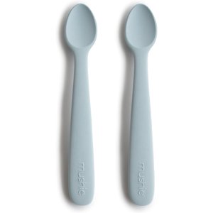 Mushie Silicone Baby Feeding Spoons for Infants and Toddlers, 2-Pack (Powder Blue Mushie