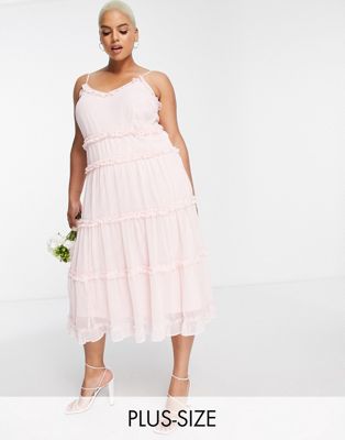 Текстурированное розовое платье миди на бретельках с оборками Vila Curve Exclusive Bridesmaid Vila Curve