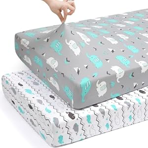 Pack n Play Sheets, BROLEX 2 Pack Mini Crib Sheets,Stretchy Portable Fitted Playard Sheet Set, Convertible Playard Mattress Cover,Ultra Soft Breathable Material,Arrow Owl BROLEX