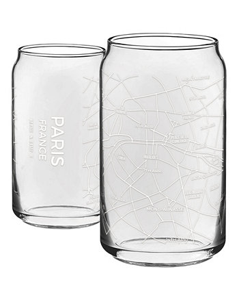 THE CAN Paris Map Стеклянная посуда на каждый день, 16 унций, набор из 2 шт. NARBO