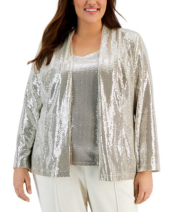 Plus Size Metallic Long-Sleeve Knit Jacket Anne Klein