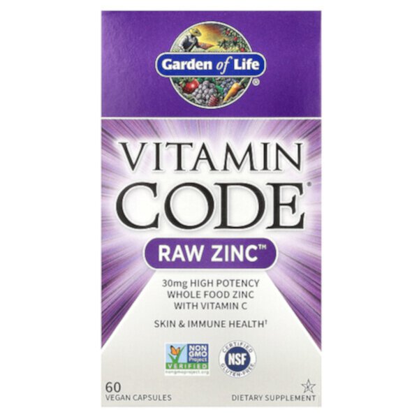 Vitamin Code, Цинк RAW, 60 веганских капсул Garden of Life