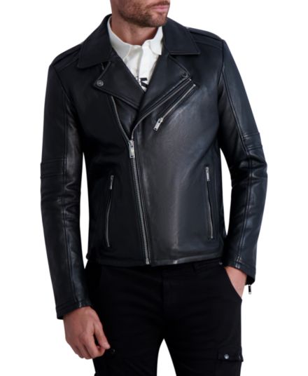 Кожаная байкерская куртка с узкими лацканами Karl Lagerfeld Paris