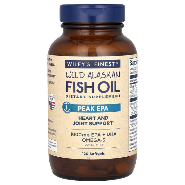 Дикое Аляскинское Рыбье Масло, Пик EPA - 1000 мг Омега-3 - 120 капсул - Wiley's Finest Wiley's Finest