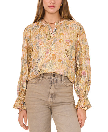 Women's Printed Button-Front Long Sleeve Blouse 1.State