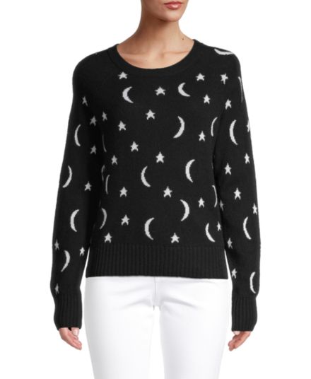 Cashmere Moon Intarsia Sweater White + Warren